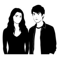 Couple of young people standing and embarrassing each other silhouette vector