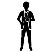 young stylish photographer Standing with holding a DSLR Camera silhouette vector