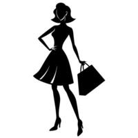 A shopping girl enjoy the shopping silhouette, white background vector