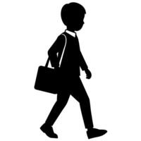 un estudiante chico yendo a colegio con colegio bolso silueta vector