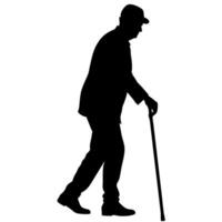 old man walking and relying on a cane, set against a white background vector