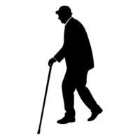 old man walking and relying on a cane, set against a white background vector