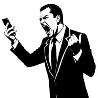 A business man talking with mobile phone with angry mode silhouette, white background vector