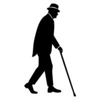 old man walking and relying on a cane, set against a white background vector