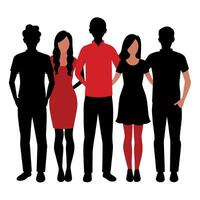 couple of young teen college students are standing with holding hand each other, silhouette vector