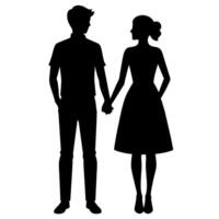 a young couple standing with holding hand each other, side by side silhouette vector