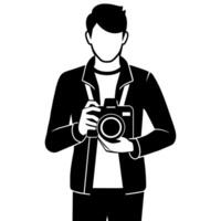 young stylish photographer Standing with holding a DSLR Camera silhouette vector