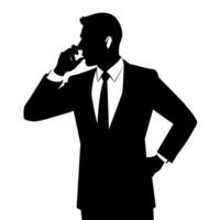 A business man talking with mobile phone with angry mode silhouette, white background vector