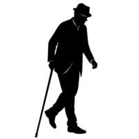 old man walking and relying on a cane, set against a white background vector