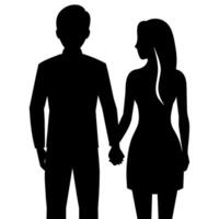 a young couple standing with holding hand each other, side by side silhouette vector