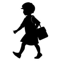 A school child going to school with school bag silhouette vector