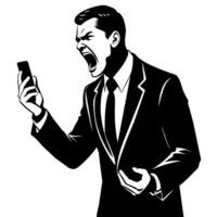 A business man talking with mobile phone with angry mode silhouette, white background vector