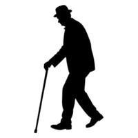 old man walking and relying on a cane, set against a white background vector