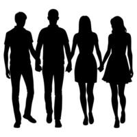 couple of young teen college students are standing with holding hand each other, silhouette vector