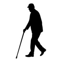 old man walking and relying on a cane, set against a white background vector