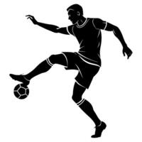 un fútbol jugador patada el pelota silueta, blanco antecedentes vector