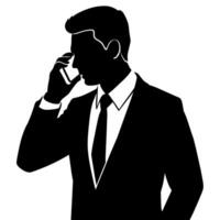 A business man talking with mobile phone with angry mode silhouette, white background vector