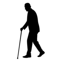 old man walking and relying on a cane, set against a white background vector