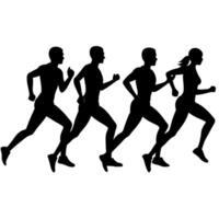 Marathon runner running everyone for going fast, silhouette vector