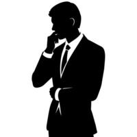 A business man thinking pose silhouette white background vector