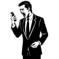 A business man talking with mobile phone with angry mode silhouette, white background vector