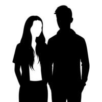 Couple of young people standing and embarrassing each other silhouette vector