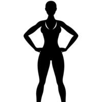 a slim woman stands with her hands on her hips, doing exercises silhouette vector