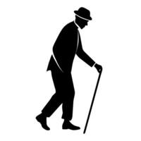 old man walking and relying on a cane, set against a white background vector