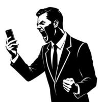 A business man talking with mobile phone with angry mode silhouette, white background vector