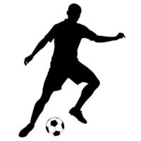 un fútbol jugador patada el pelota silueta, blanco antecedentes vector