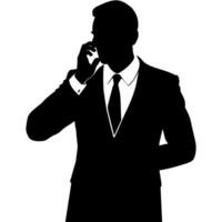 A business man talking with mobile phone with angry mode silhouette, white background vector