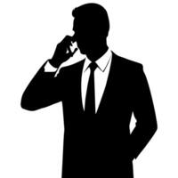 A business man talking with mobile phone with angry mode silhouette, white background vector