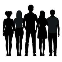 couple of young teen college students are standing with holding hand each other, silhouette vector