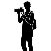 young stylish photographer Standing with holding a DSLR Camera silhouette vector