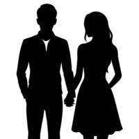 a young couple standing with holding hand each other, side by side silhouette vector