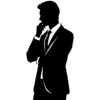 A business man thinking pose silhouette white background vector