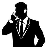 A business man talking with mobile phone with angry mode silhouette, white background vector