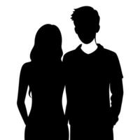 Couple of young people standing and embarrassing each other silhouette vector