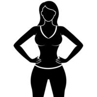 a slim woman stands with her hands on her hips, doing exercises silhouette vector