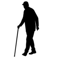 old man walking and relying on a cane, set against a white background vector