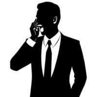 A business man talking with mobile phone with angry mode silhouette, white background vector