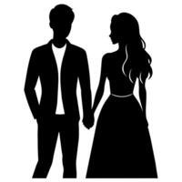 a young couple standing with holding hand each other, side by side silhouette vector