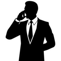 A business man talking with mobile phone with angry mode silhouette, white background vector