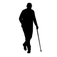 old man walking and relying on a cane, set against a white background vector