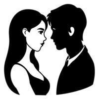 Couple of young people standing and embarrassing each other silhouette vector