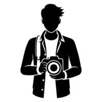 young stylish photographer Standing with holding a DSLR Camera silhouette vector