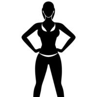 a slim woman stands with her hands on her hips, doing exercises silhouette vector