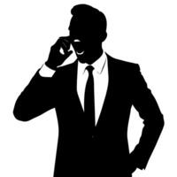 A business man talking with mobile phone with angry mode silhouette, white background vector