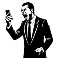 A business man talking with mobile phone with angry mode silhouette, white background vector