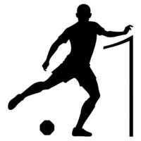 A soccer player kick the ball silhouette, white background vector